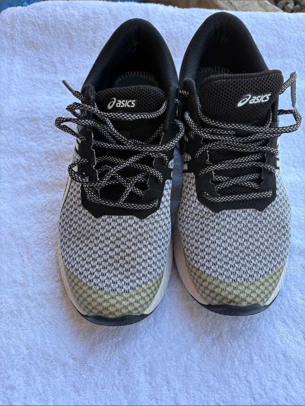 Asics Black and White Knit Lace-Up Running Sneakers